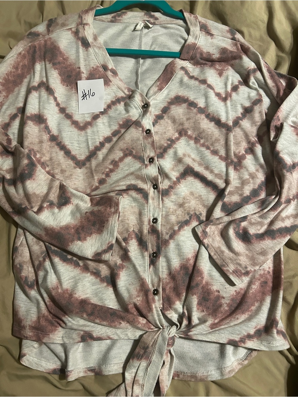 Button-Front Knot Blouse in Dusty Rose